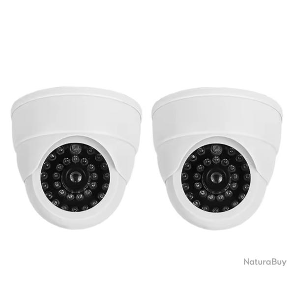 Camra factice Pack de 2 Fausse camra dme Blanche avec LED rouge clignotante - scurit dissuasive