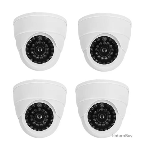 Camra factice Pack de 4 Fausse camra dme Blanche avec LED rouge clignotante - scurit dissuasive