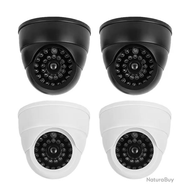 Camra factice Pack de 4 Fausse camra dme Blanc/Noir  LED rouge clignotante scurit dissuasive
