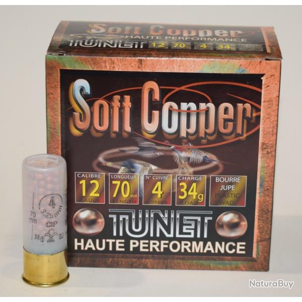 boite 25 cartouches tunet soft copper HP cal 12/70  bourre jupe 34 grammes, numero 4