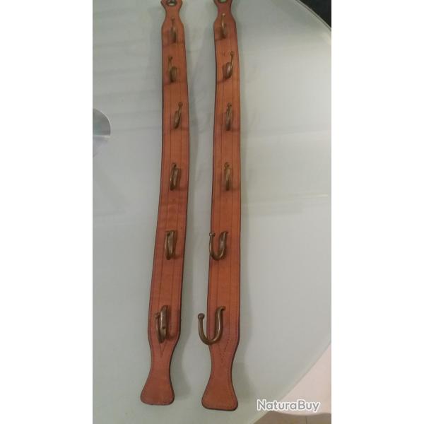 support de fouet ou canne en cuir et laiton