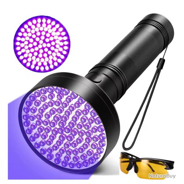Lampe de Poche UV 100 LED 395nm Dtection Urine Animaux + Lunettes Protection