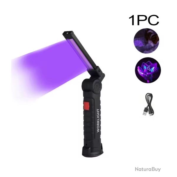 Lampe UV 395nm Rechargeable Magntique Pliable + Crochet 3 Modes Dtection Animaux Rsine Small