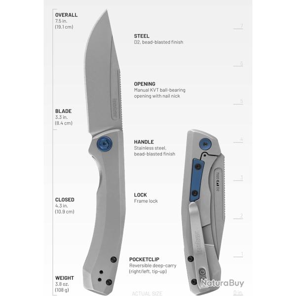 Couteau Kershaw Highball XL Lame Acier D2 Manche Acier Inoxydable Gris Frame Lock KS7020