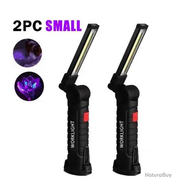 2x Lampe UV 395nm Rechargeable Magntique Pliable + Crochet 3 Modes Dtection Animaux Rsine Small