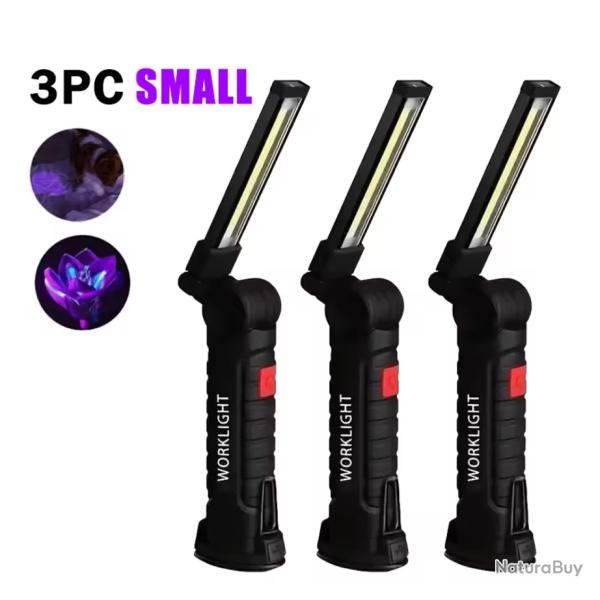 3x Lampe UV 395nm Rechargeable Magntique Pliable + Crochet 3 Modes Dtection Animaux Rsine Small