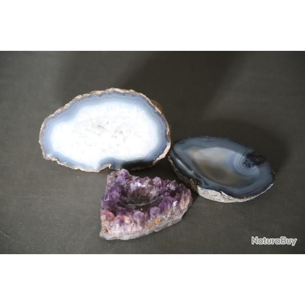 Lot de min�ralogie - Cendriers et (ou) vide-poches en Agate et am�thyste