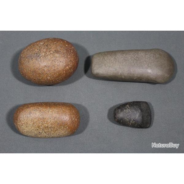 Lot arch�ologique: 2 t�tes de hache et 2 molettes - Sahara occidental, p�riode N�olithique