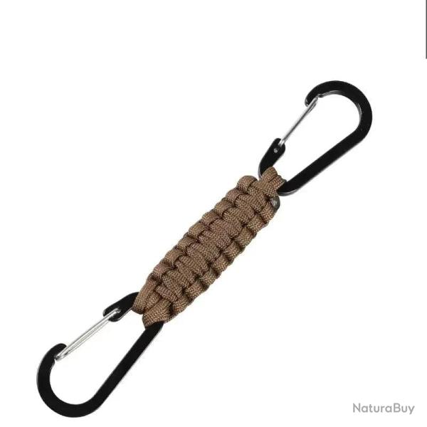 Porte-cl�s paracorde double mousqueton multifonction - Marron