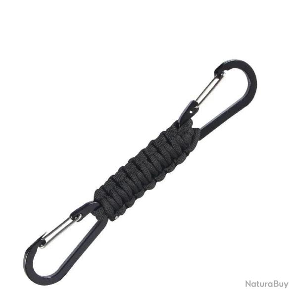 Porte-cl�s paracorde double mousqueton multifonction - Noir