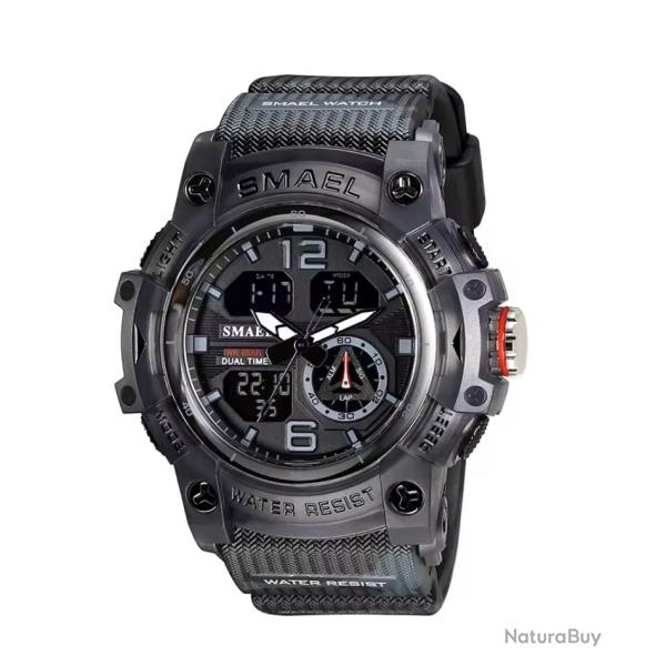 Montre militaire homme Quartz sport analogique numrique tanche 50M rveil robuste Camo Gris