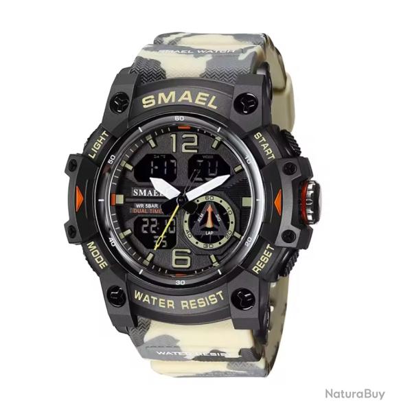 Montre militaire homme Quartz sport analogique numrique tanche 50M rveil robuste Camo Kaki