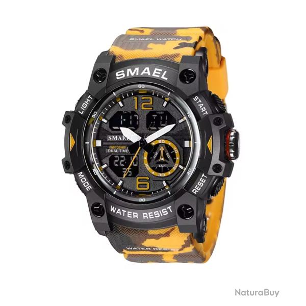 Montre militaire homme Quartz sport analogique numrique tanche 50M rveil robuste Camo Orange