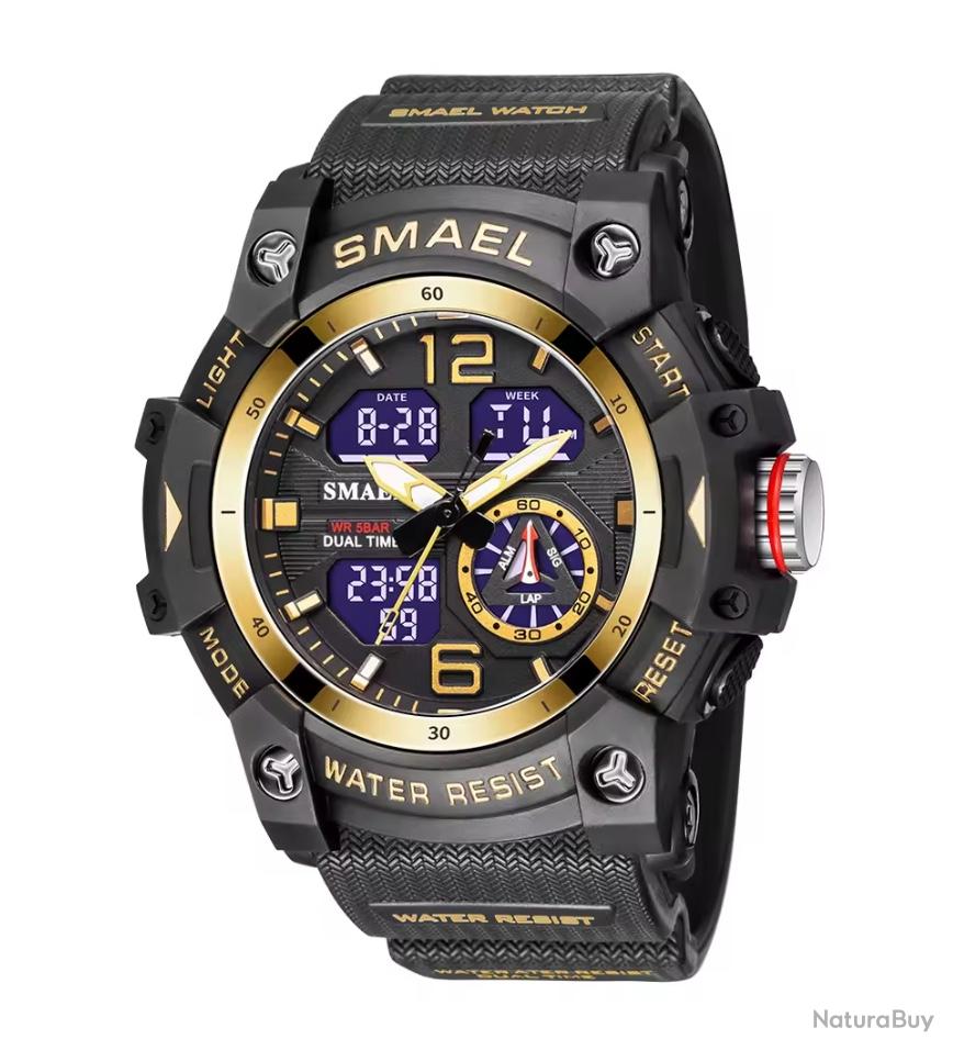 Montre Militaire Sport Sanda Homme - Analogique/numérique LED, étanche 50m, Bracelet Caoutchouc, Neuf Avec étiquettes