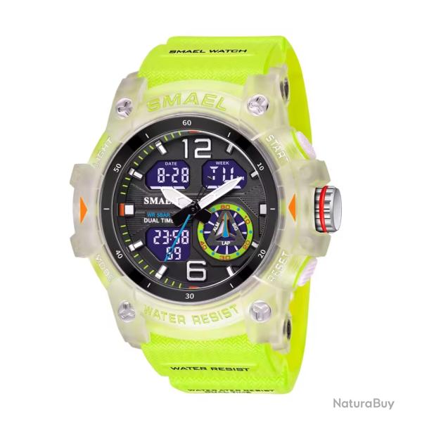 Montre militaire homme Quartz sport analogique numrique tanche 50M rveil robuste Jaune