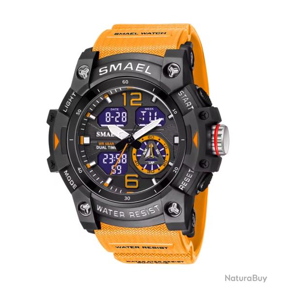 Montre militaire homme Quartz sport analogique numrique tanche 50M rveil robuste Orange