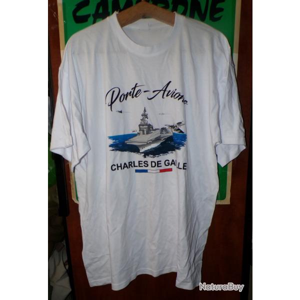 TEE SHIRT CHARLES DE GAULLE PORTE AVIONS , BLANC A MANCHES COURTES  ,TAILLE DISPONIBLE XXL ,   ,  NE