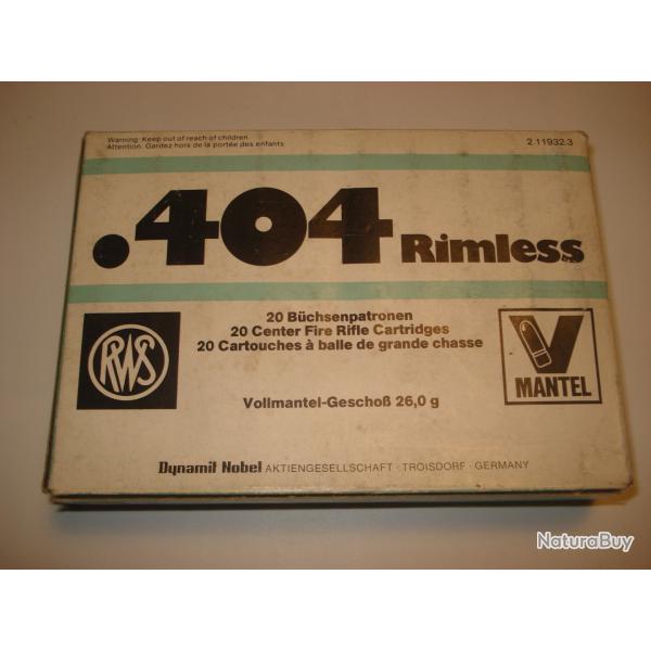 une boite de 20 cartouches RWS de 404 rimless nitro express appel galement 404 jeffery