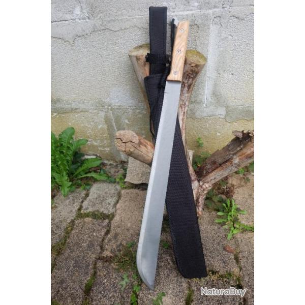 Grosse Machette Sabre Lame Acier Inox Manche Bois Dragonne Etui Nylon Survivalisme Home Jacking 00