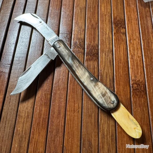 COUTEAU FRANAIS VINTAGE COLLECTOR TARRY LEVIGNE MULTI LAMES CORNE ET OS DEBUT 1900