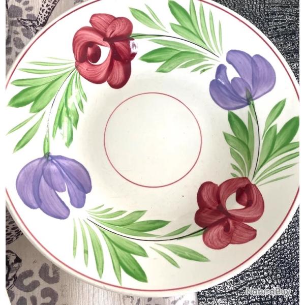 3 assiettes creuses cramique de Sarreguemines dcor champtre 19/20 sicle