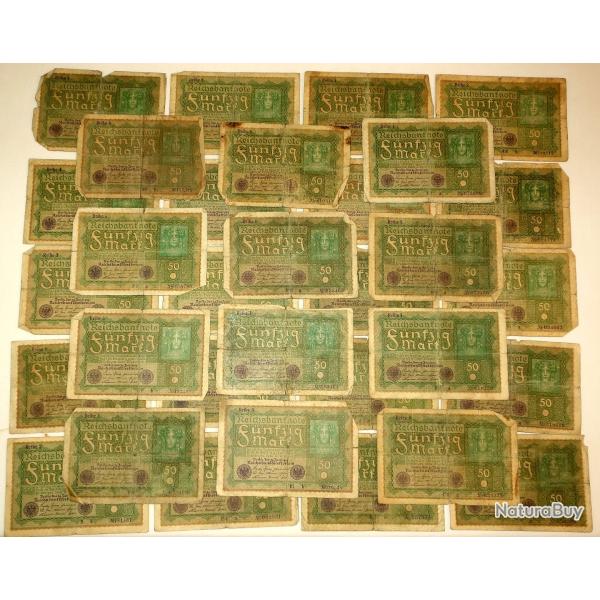 BILLET ALLEMAND 50 MARK de 1919 - ETRE DEUX GUERRES.