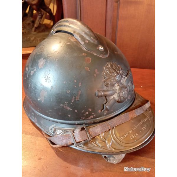 Casque Franais d'artillerie Mle 1915 nominatif, fabrication Le  jouet de Paris ,avec sa plaque com