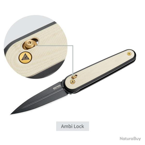 Couteau SRM Twin 251MB-GT2 Lame Acier N690 Manche White G10 Ambi Lock KIVT Clip SRM251MBGT2