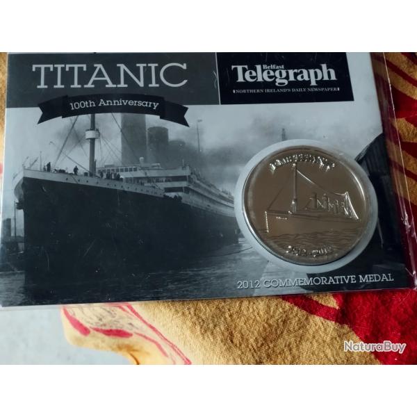 M�daille comm�morative du 100e anniversaire du Titanic, Belfast Telegraph 2012, emballage scell�