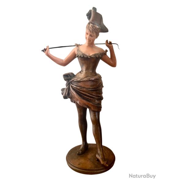 Sculpture en bronze blanc polychrome - Van der Straten - � La Dresseuse � (Belle �poque)