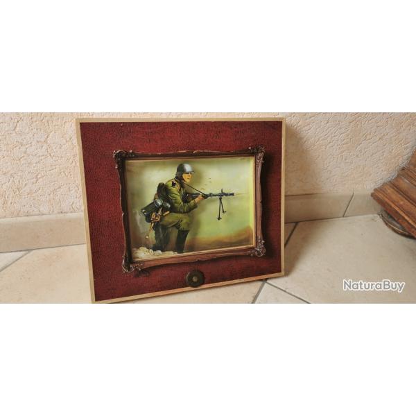 Tableau peinture sur verre soldat Allemand avec MG34