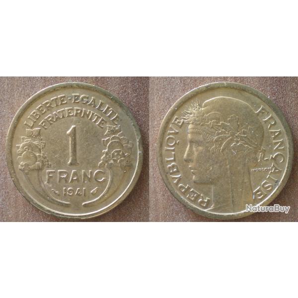 France 1 Franc 1941 Piece Morlon  Tete de Laurier Francs