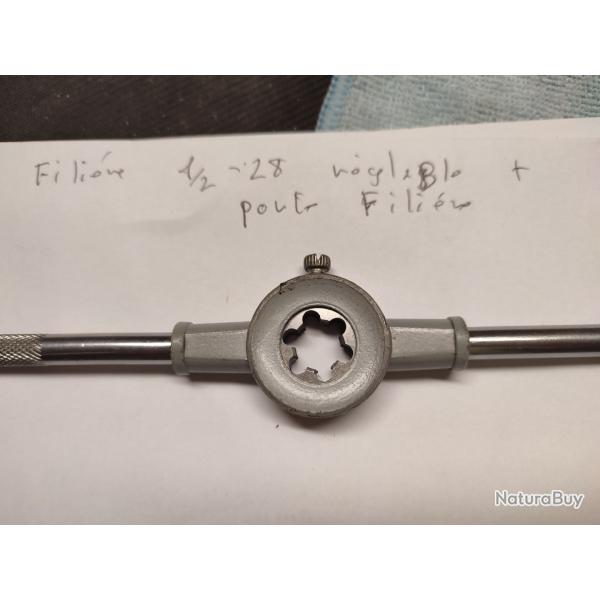 Fili�re 1/2-28  Unef + porte fili�re , pour filetage du cache flamme AR15
