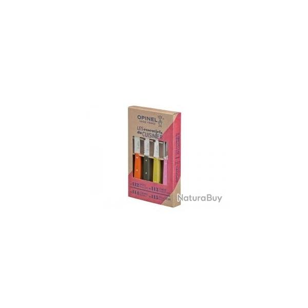 Coffret 4 couteaux inox Opinel, manche charme lasur coloris fifties panachs