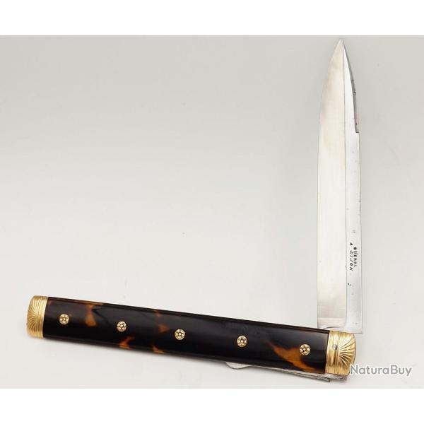 LUXUEUX COUTEAUX PLIANT DE COLLECTION CAILLE ET OR LANGRES 18 GUERRE  DIJON - FRANCE XVIII Colle