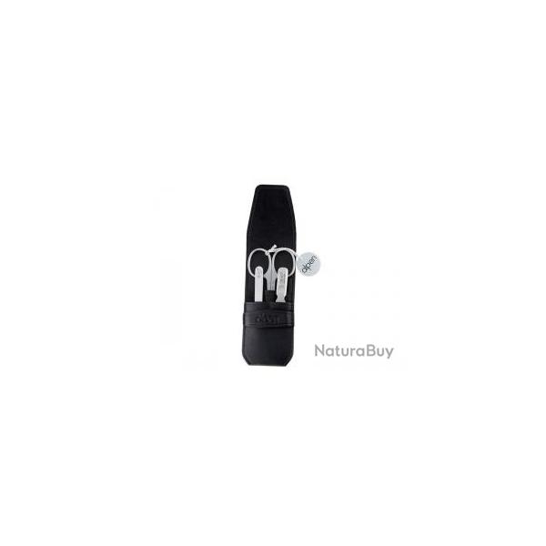 Pochette manucure ALPEN, cuir noir, 3 pices inox satin