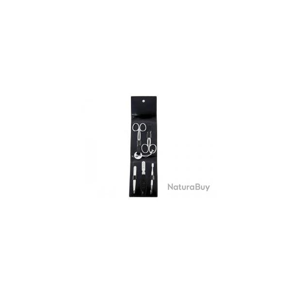 Pochette manucure ALPEN  ANTIQUE LINE , cuir noir  fermeture pression, 5 pices inox satin