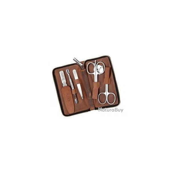 Trousse manucure ALPEN  COUNTRY LINE , cuir country  fermeture clair, 5 pices inox satin