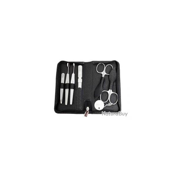 Trousse manucure ALPEN, cuir noir  fermeture clair, 6 pices inox satin