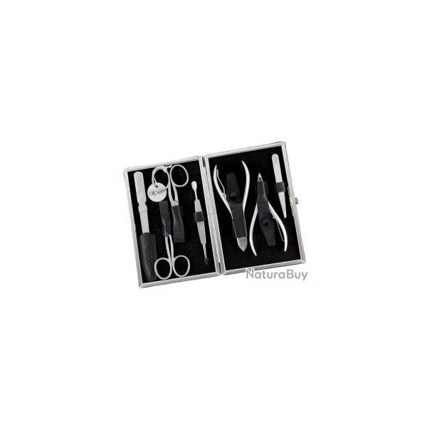 Trousse manucure ALPEN, cuir noir, fermoir cadre, 7 pices inox satin