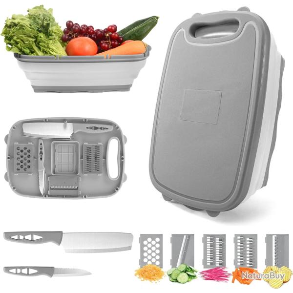 9 en 1 planche a decouper camping, Planche � D�couper Pliable en Plastique avec 5 Pi�ces Coupe-l�gum