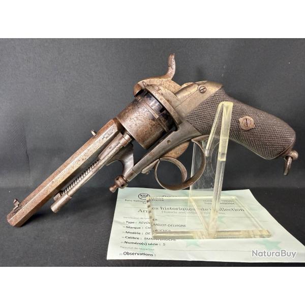 EXCELLENT REVOLVER CHAMELOT DELVIGNE DIT ��de gaucher�� cal. 9mm � broche
