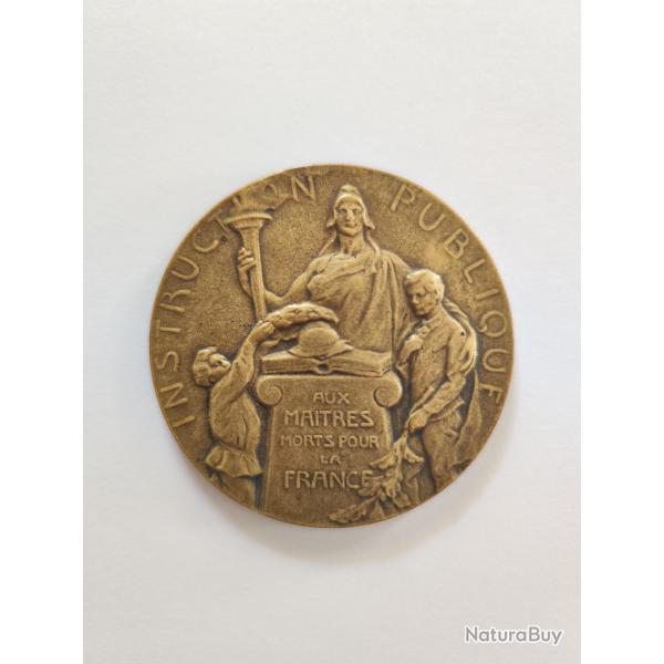 M�daille "Instruction publique, Aux ma�tres morts pour la France", 1�re guerre mondiale