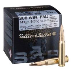 Cartouches Sellier & Bellot FMJ calibre 308 Win 147grs / 9.55g x50