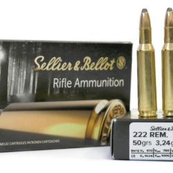 Cartouches Sellier & Bellot 222 REM SP 50grs 3.24g x20