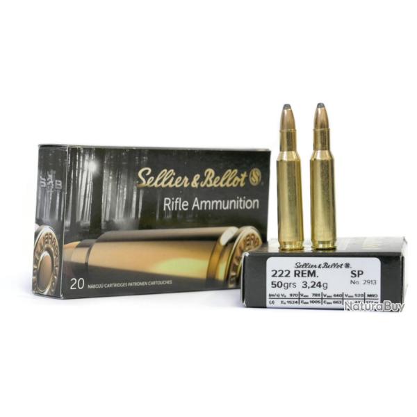 Cartouches Sellier & Bellot 222 REM SP 50grs 3.24g x20