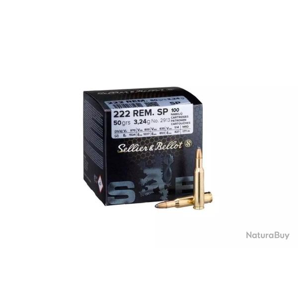 Cartouches Sellier & Bellot calibre 222R SP 50grs 3.24g x100