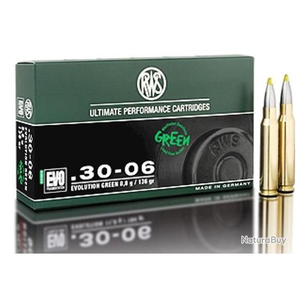 Cartouche RWS calibre 30-06 EVO GREEN 8.8g 136grs x20