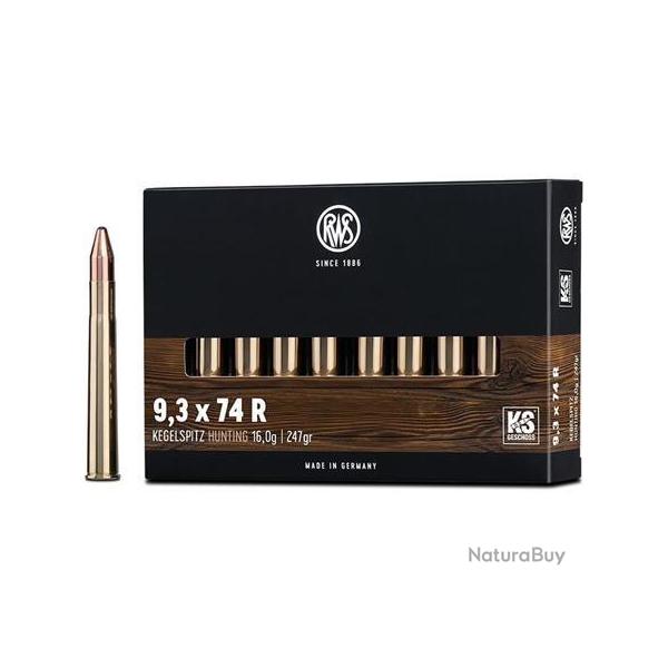 Cartouches RWS calibre 9.3X74R KS 16g 247grs x20