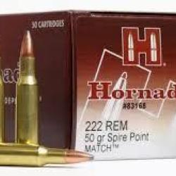 Cartouches HORNADY calibre 222 REM 50grs SP MATCH x50